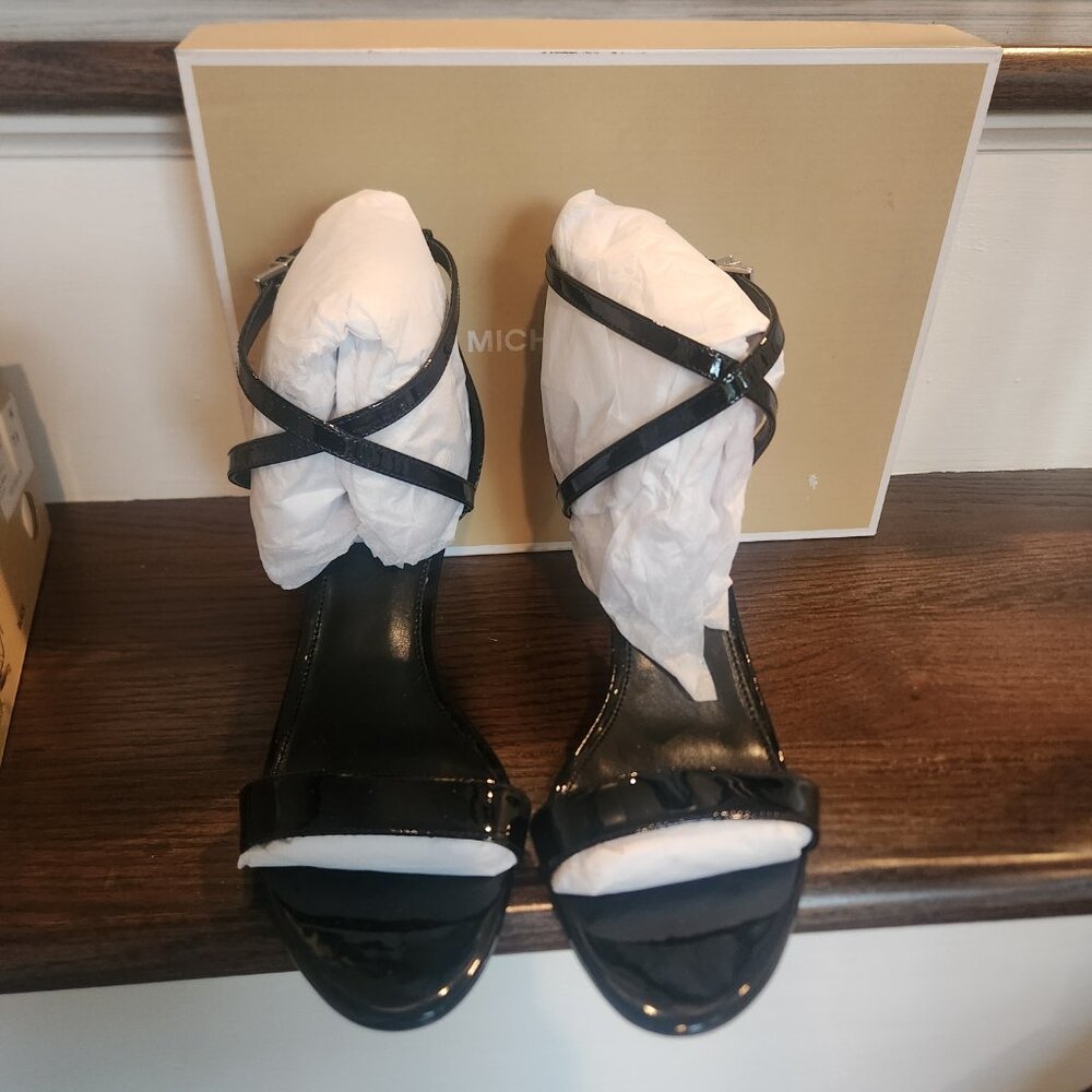 MICHAEL KORS Black Patent Leather Strappy Heels Sandals Size 7 $195 Retail NIB - Picture 3 of 11